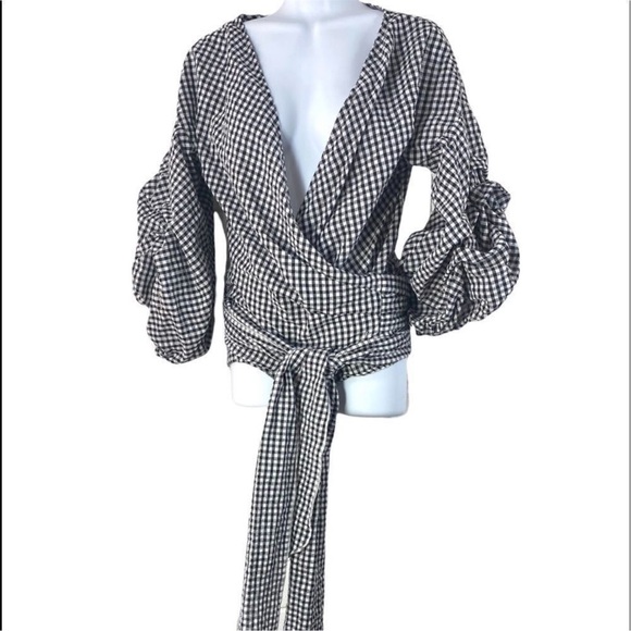 Blue Gingham Wrap Top - Picture 6 of 13